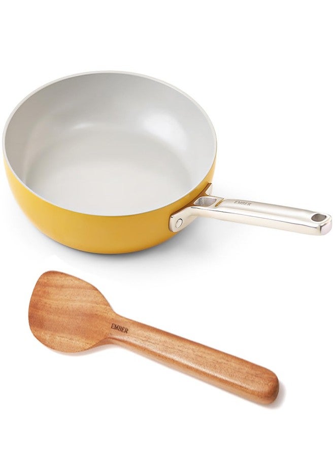 Ember Cookware مقلاة سيراميك أرسيللا من إمبر كوكوير، 24 سم | أواني طهي غير لاصقة | مقلاة غير سامة | معتمدة من معهد المواصفات الهندية | مقلاة سيراميك للطهي | ملعقة مسطحة واحدة | مقبض فولاذي | خالية من مركبات PFAS وPTFE | ضمان 5 سنوات | بيناريس جولد - Image 1